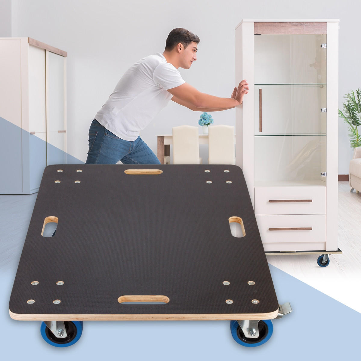 TRANSPORTNÍ VOZÍK se 4 kolečky, z toho 2 s brzdami, 60 x 80 cm, nosnost 800 kg, sítotisk, dřevěná deska, černý - antracitová, kompozitní dřevo (80/60/14.5cm)