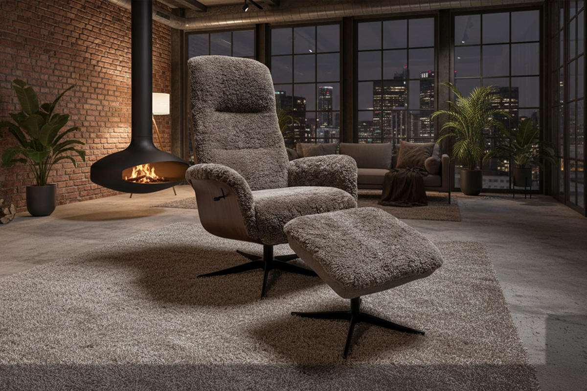 RELAXSESSEL SILVA Beige Schaffell Relaxfunktion - Beige/Schwarz, Naturmaterialien/Fell (77/106/86cm) - KAWOLA