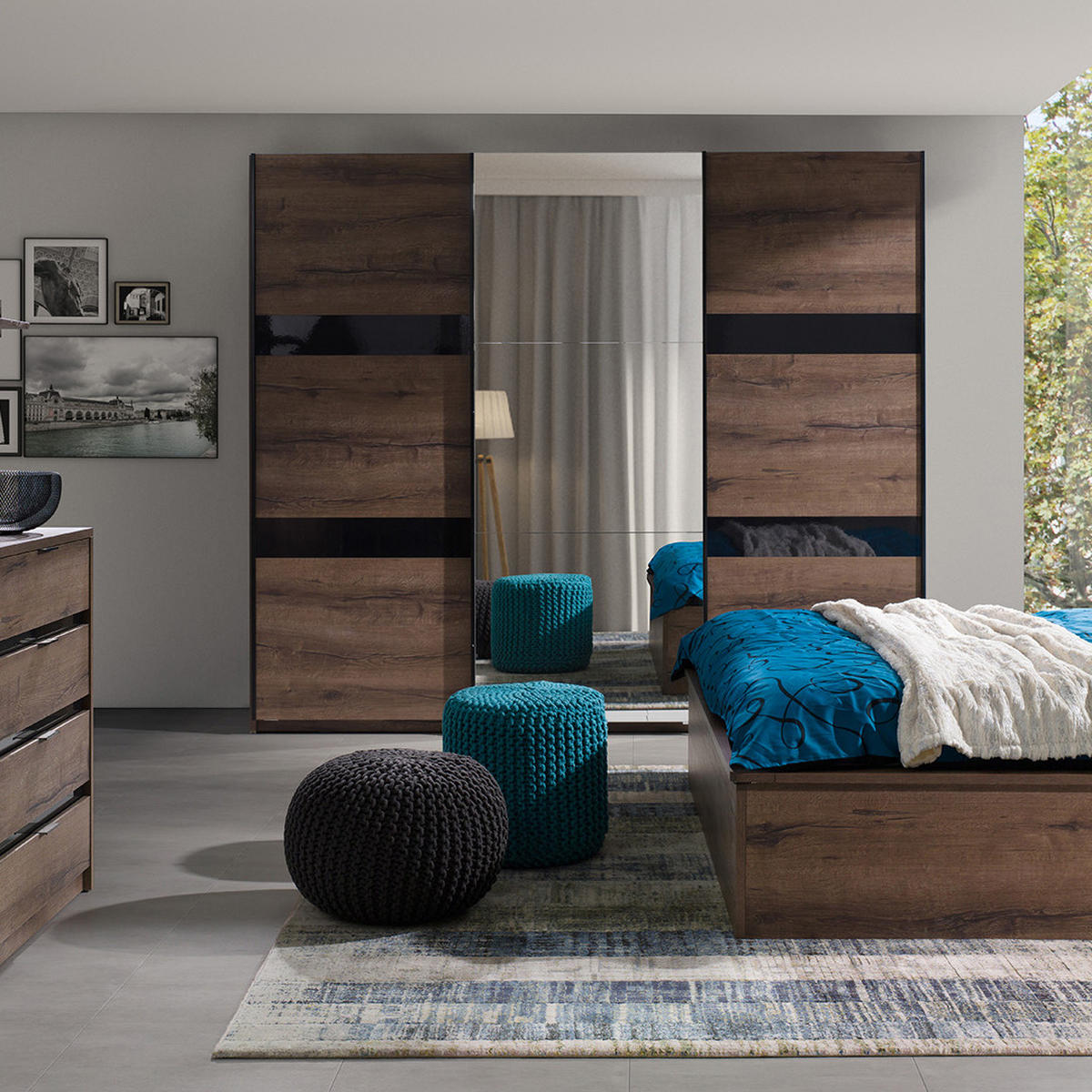 BÜCHERREGAL Devon mit 2 Türen und 1 Schublade, Eiche monastery - Eichefarben/Schwarz, Holzwerkstoff/Metall (80/200/40cm) - Beautysofa