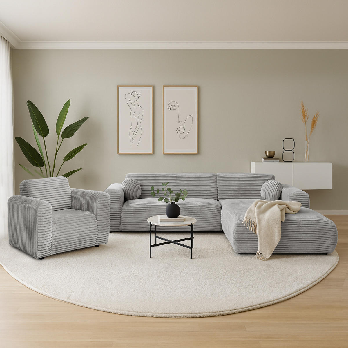 ECKSOFA Puerto, ohne Schlaffunktion, Hellgrau, rechts - Schwarz/Grau, Textil (269/170cm) - Beautysofa