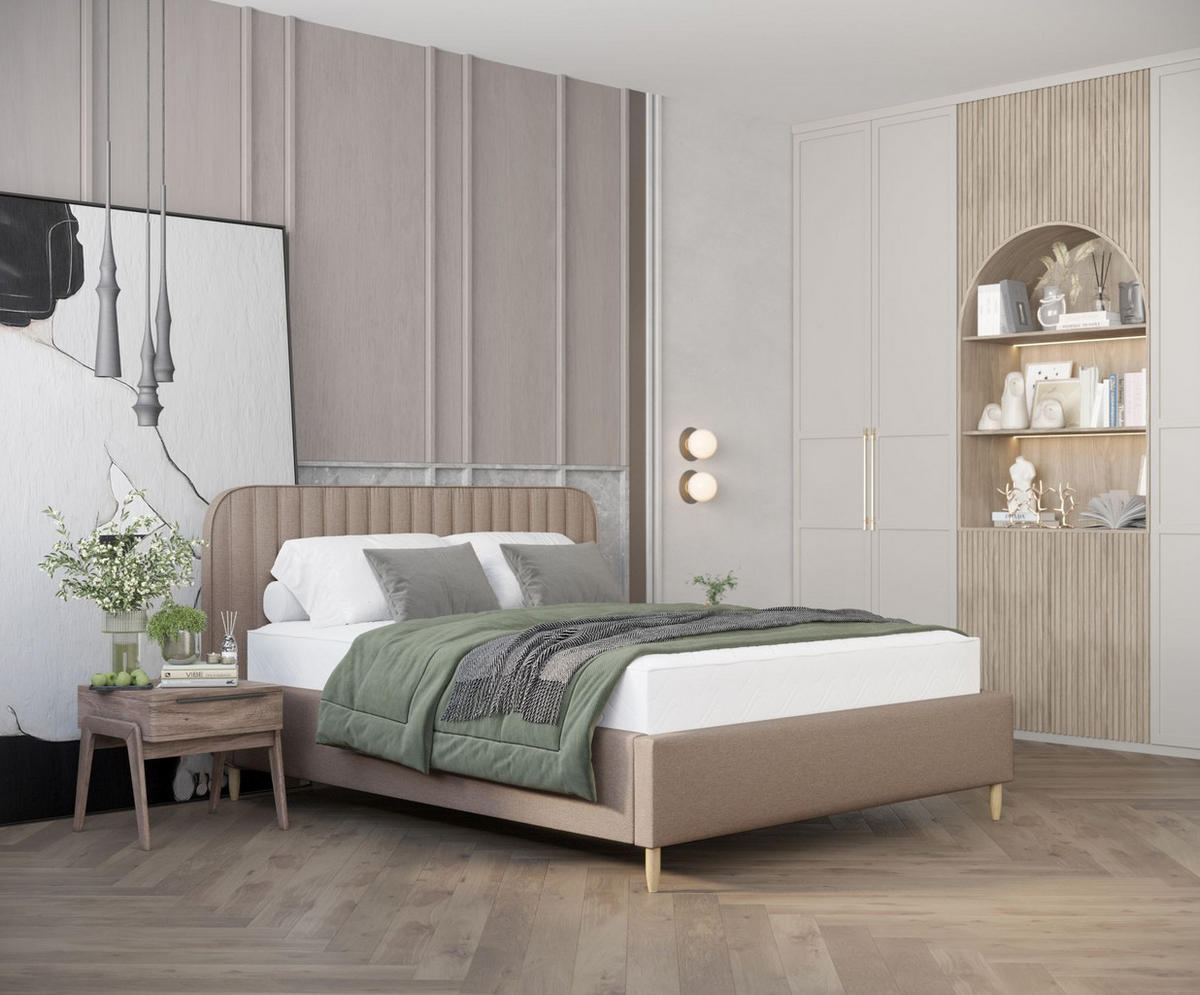 POLSTERBETT Noto Dunkelbeige 120/200 cm im Webstoff - Beige/Naturfarben, Holz/Holzwerkstoff (120/200cm) - Maison de Reve