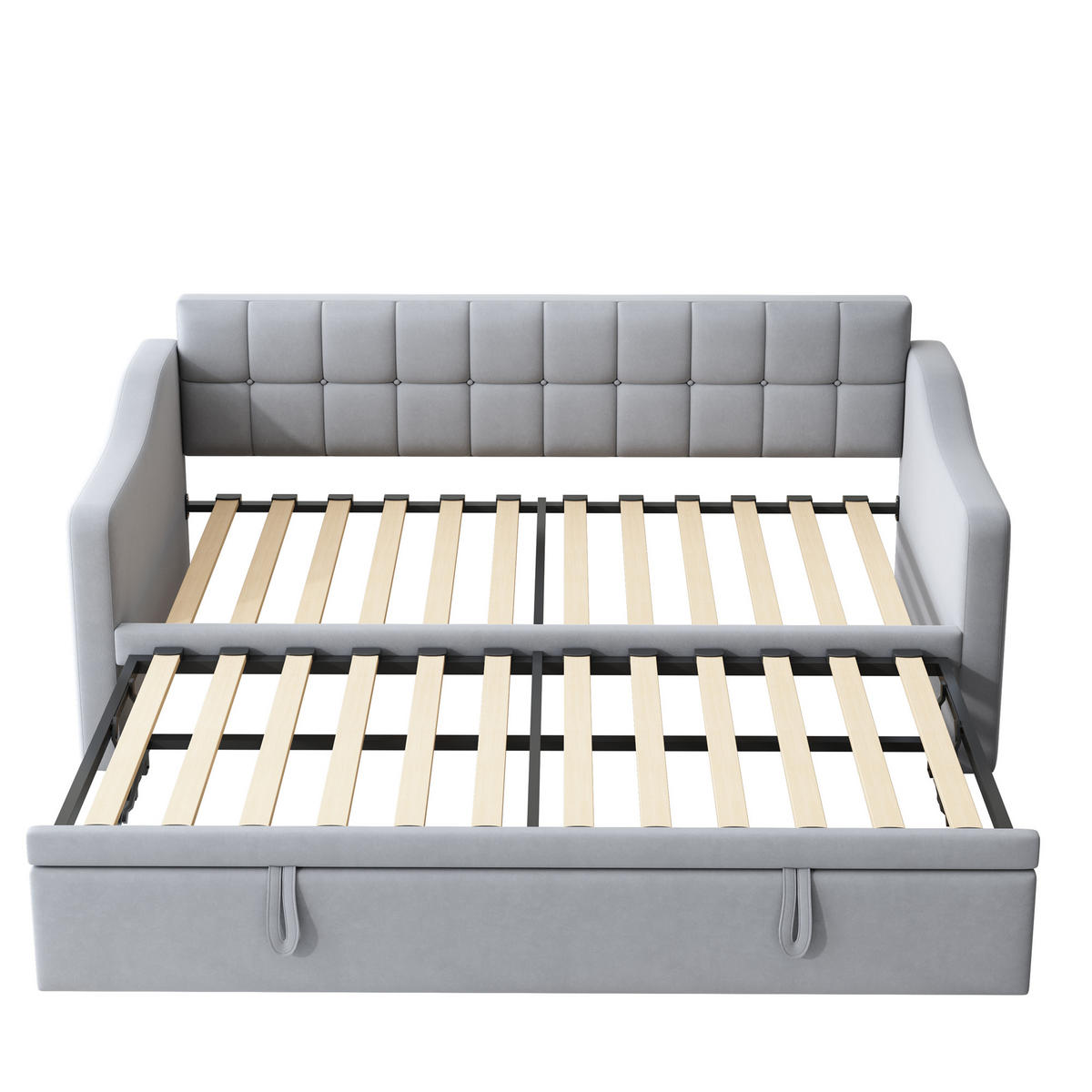 SCHLAFSOFA 90/190 cm & 180/190 cm in Hellgrau Samt mit USB und Ausziehfunktion - Hellgrau, Holzwerkstoff/Textil (90/190cm) - WISHDOR
