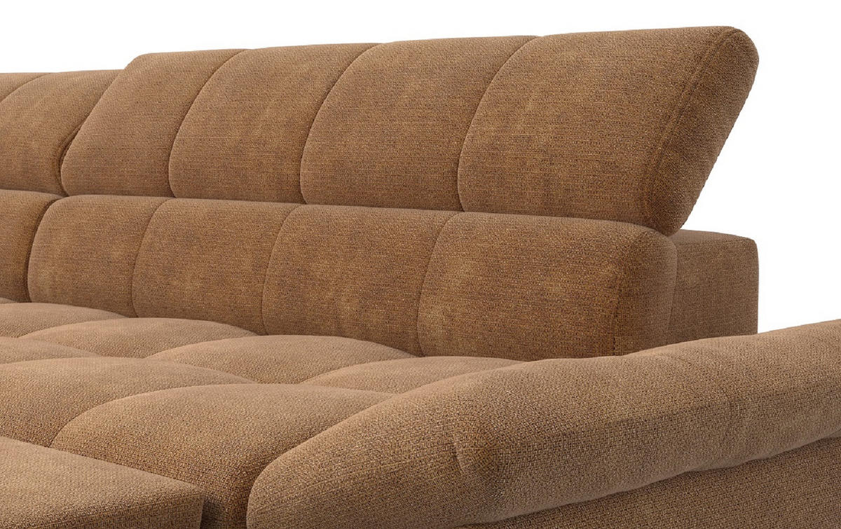 ECKSOFA mit Schlaffunktion und verstellbare Kopflehnen - Cognac/Silberfarben, Textil/Metall (312/234cm) - Cotta