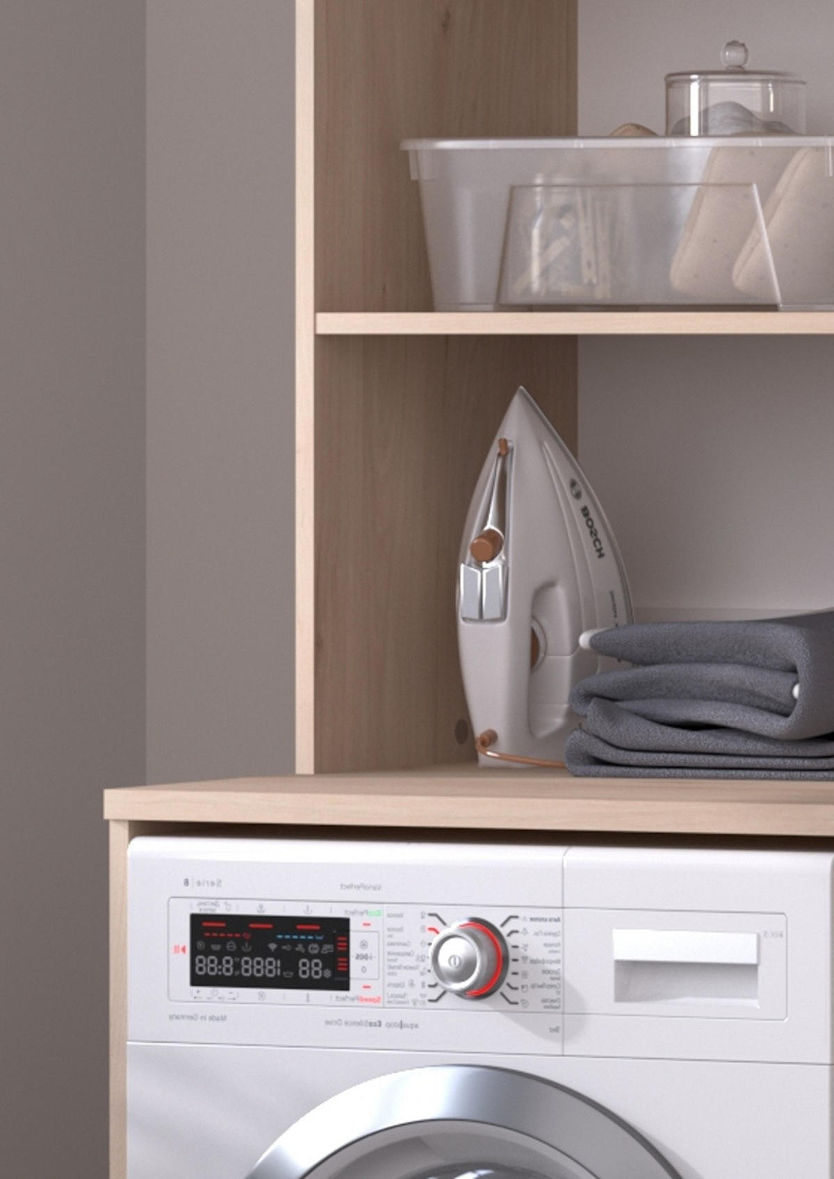 WASCHMASCINENSCHRANK weiß, Eiche Jackson, Umbauschrank Set 3-teilig 204 cm mit viel Stauraum - Eichefarben/Silberfarben, Holzwerkstoff/Kunststoff (204/184/67cm) - Parisot Meuble