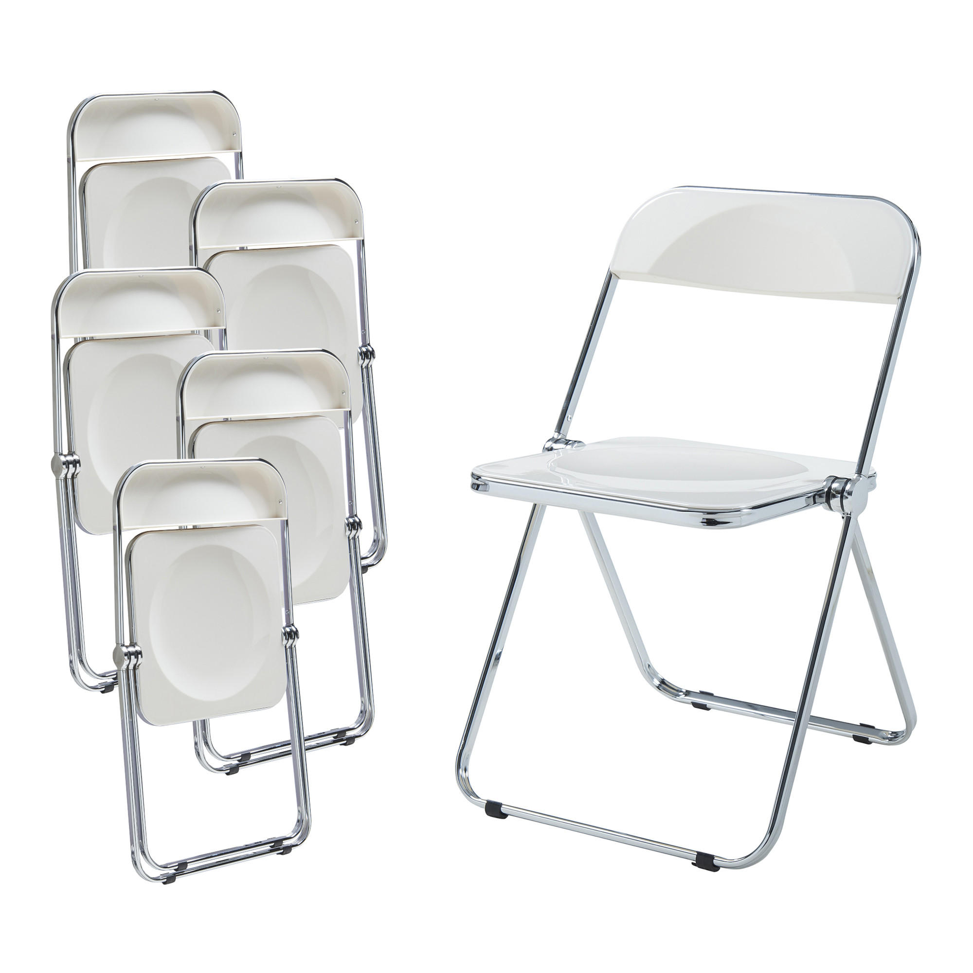 KLAPPSTUHL-SET Pornainen 6 TLG. - Weiß, Kunststoff/Metall (46/74/47cm) - [en.casa]