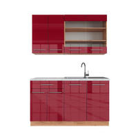 SINGLEKÜCHE Fame-Line Bordeaux Hochglanz/Goldkraft Eiche 140 cm AP Marmor - Honigeiche/Bordeaux, Holzwerkstoff (140/81.6/60cm) - Vicco