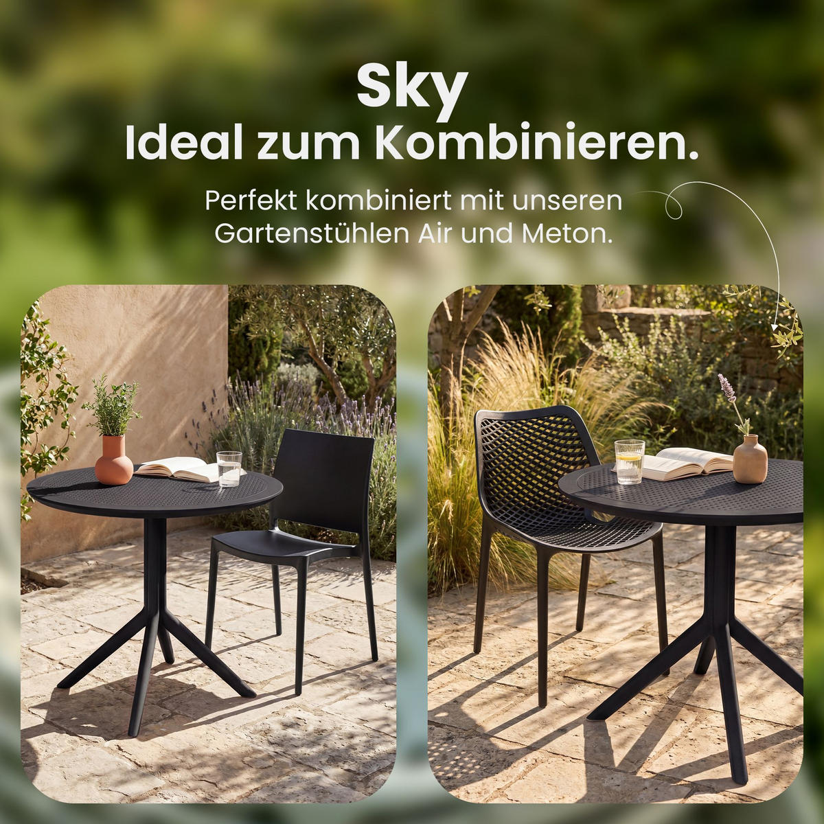 GARTENTISCH rund Ø105 cm Kunststoff Schwarz - Schwarz, Kunststoff (105/105/74cm) - CLP