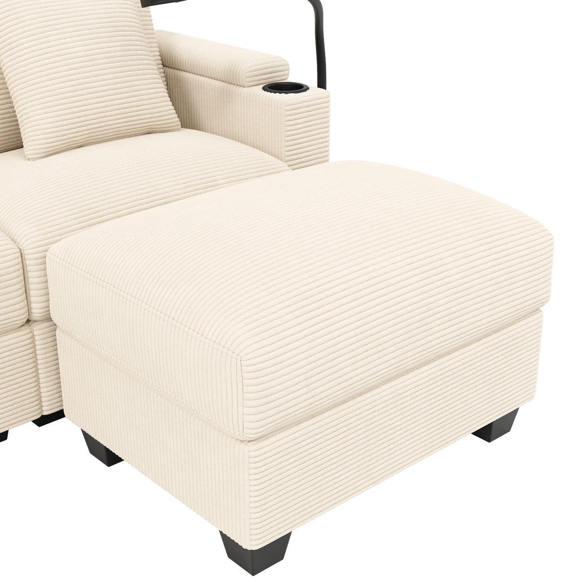 WOHNLANDSCHAFT Cord Beige mit USB, USB-C und Stauraum - Beige, Holzwerkstoff/Kunststoff (275.5/87/139cm) - WISHDOR
