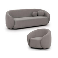 SITZGARNITUR 3+1 Roundi Grau Bouclé - Schwarz/Grau, Holz/Kunststoff (208/76/80cm) - S-Style Möbel