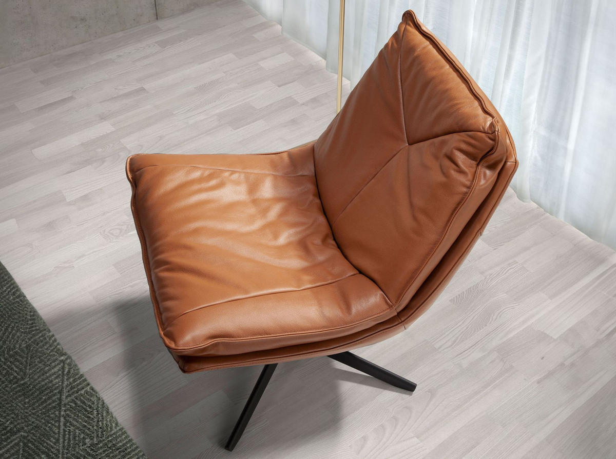 DREHSESSEL aus braunem Leder - Schwarz/Braun, Leder/Metall (75/87/90cm) - ANGEL CERDA