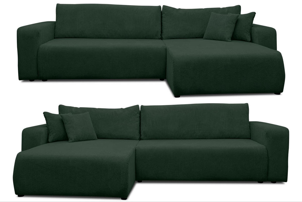 ECKSOFA Luna XL mit Schlaffunktion und Bettkasten Cord-Stoff (Grün) - Grün, Textil (274/142cm) - VENASI MÖBEL