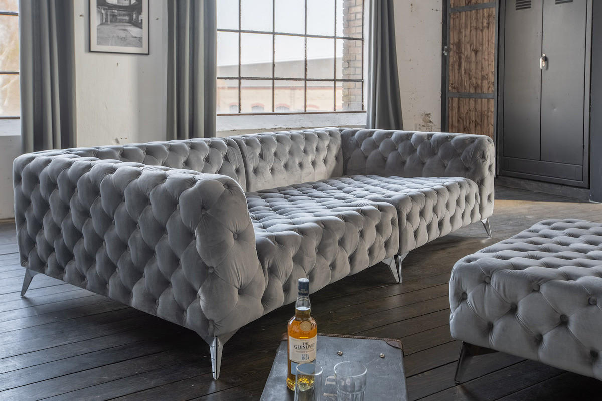 BIG SOFA NARLA Silber Velvet - Silberfarben, Textil (280/70/140cm) - KAWOLA