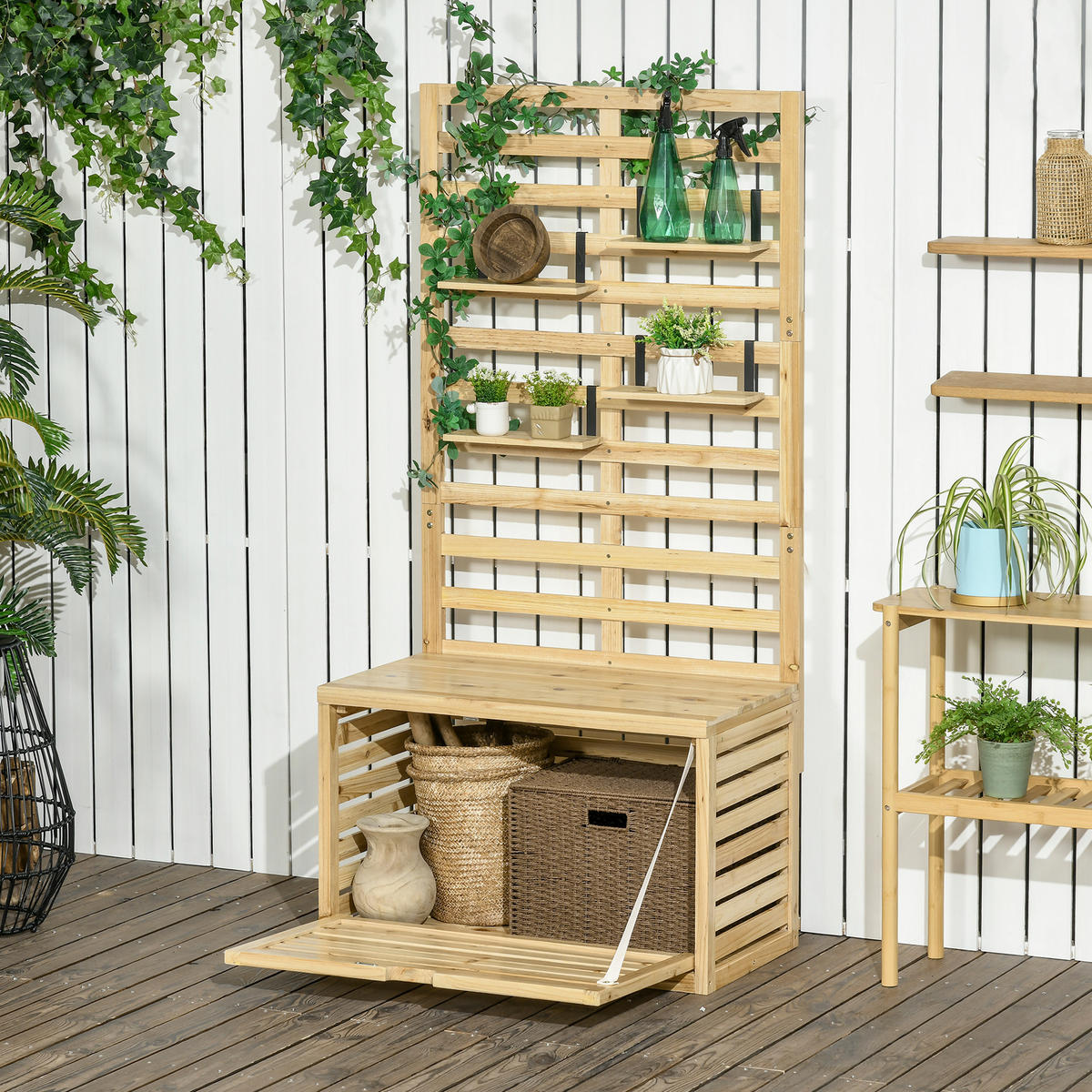 AUSSEN-AUFBEWAHRUNGSBANK, Holzfächer, naturholz - Beige, Holz (45/160/80cm) - Vallsero