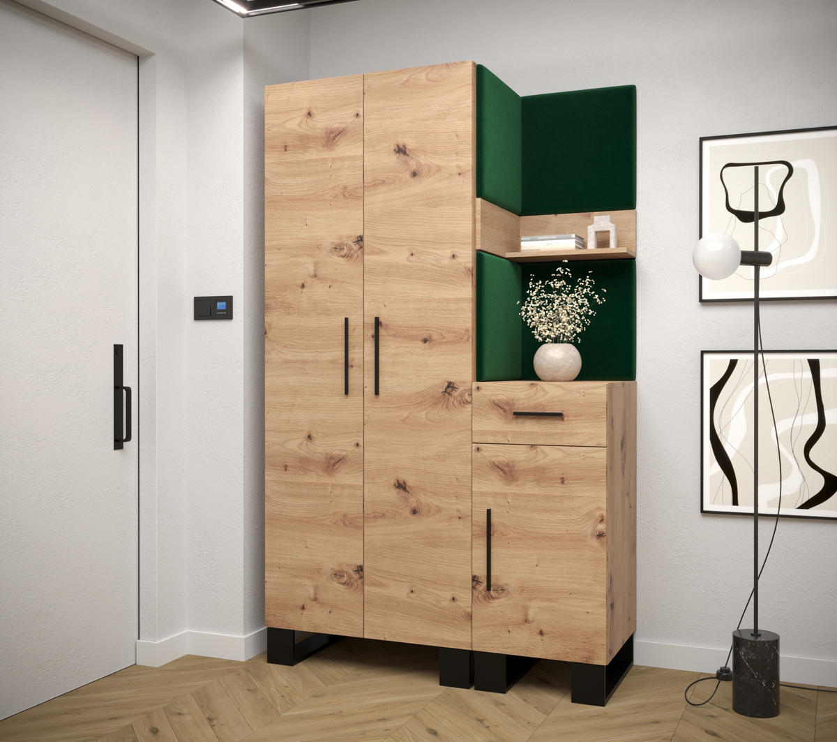 GARDEROBEN-SET 196/116/45,6 - Waldgrün/Schwarz, Holz/Kunststoff (116/196/45.6cm) - Abiks Möbel