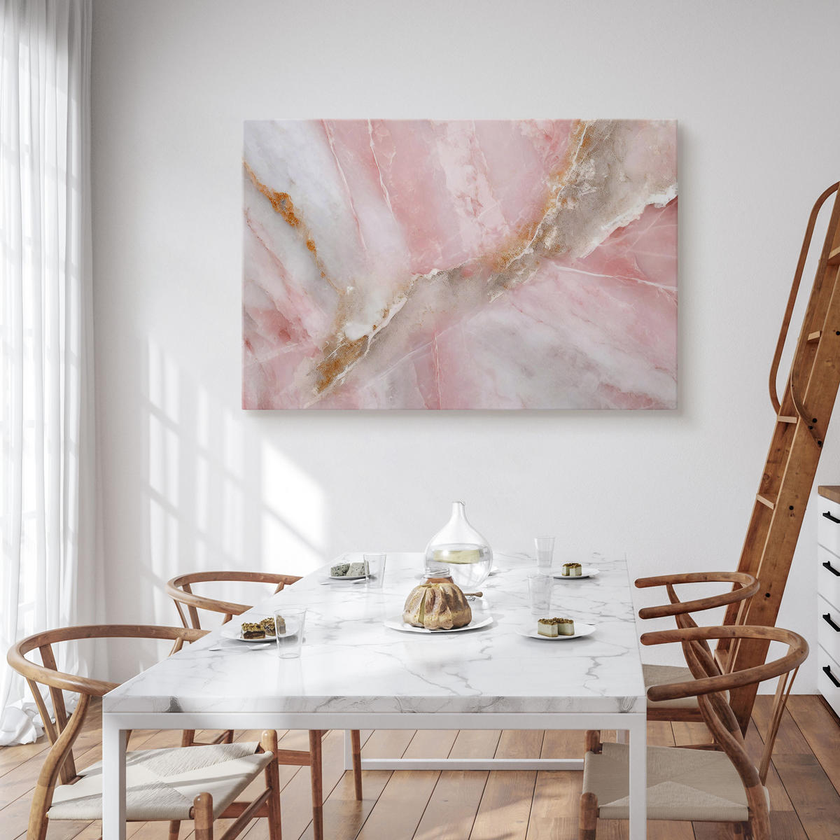 WANDBILD für Schlafzimmer MARMOR Moderne Muster 100/70 cm - Weiß/Rosa, Textil (100/70cm) - Muralo