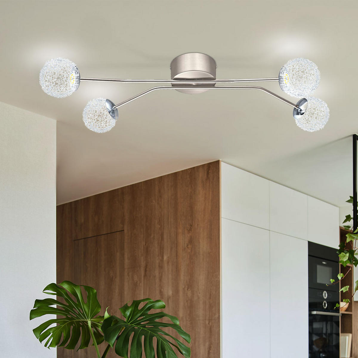 LED DECKENLEUCHTE Stahl Silber Kugeln - Silberfarben, Glas (82/30.5/17cm)