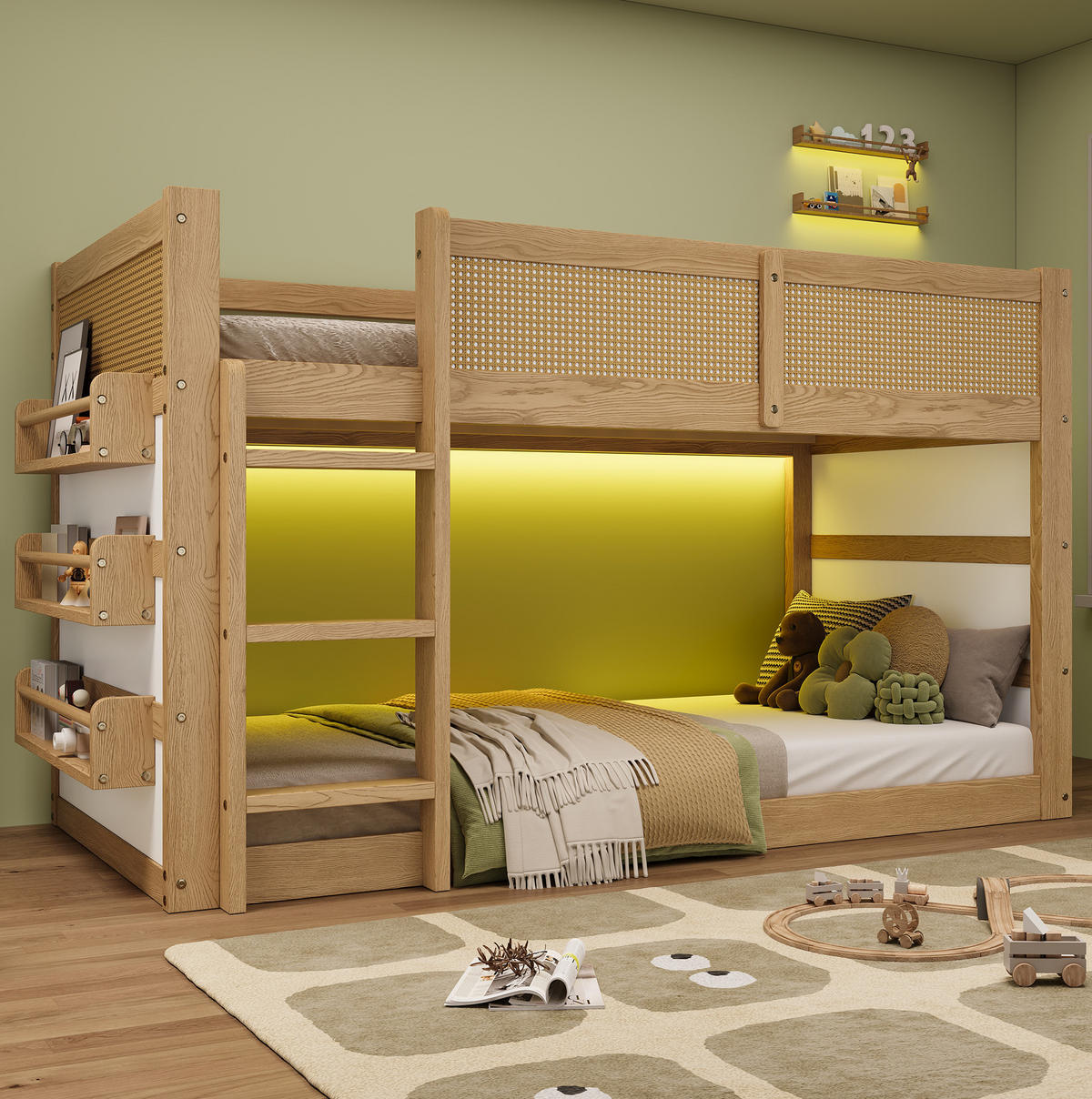 HOCHBETT 90/200 cm aus Kiefer und MDF mit LED-Lichtleiste und Ablagen Natur/Weiß - Naturfarben, Holz (90/200cm) - Modenvie