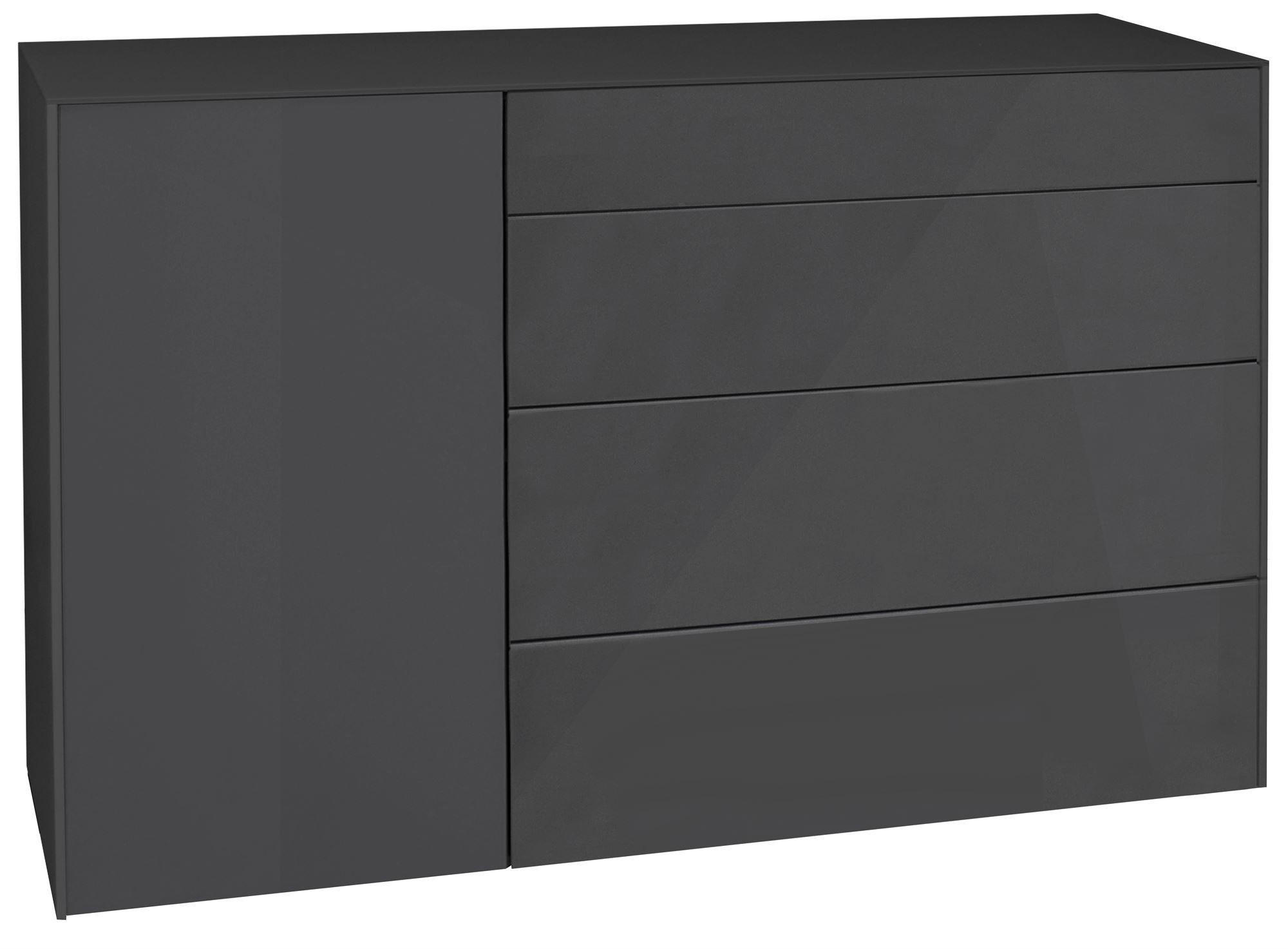 KOMMODE Elfi 131x42x89 Hochglanz Anthrazit/Glas Anthrazit - Anthrazit, Holzwerkstoff (131/89/42cm) - 58aufmkessel