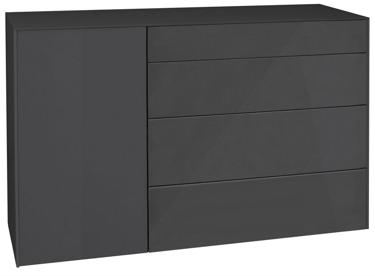 KOMMODE Elfi 131x42x89 Hochglanz Anthrazit/Glas Anthrazit - Anthrazit, Holzwerkstoff (131/89/42cm) - 58aufmkessel