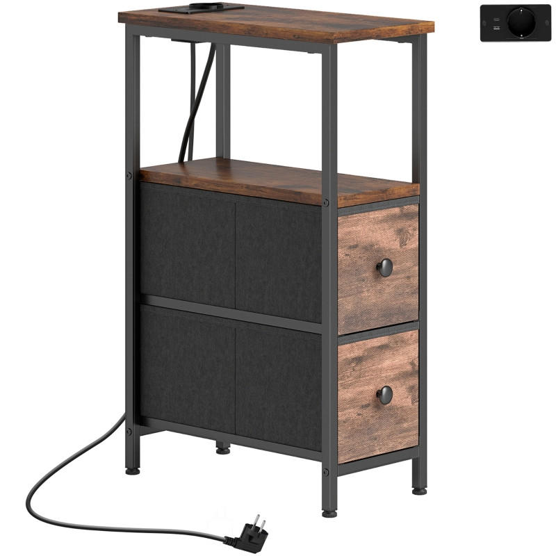 BEISTELLTISCH 20/40/63 cm rustikalbraun aus Holz mit Ladestation - Braun, Holz (40/20/63cm) - OKWISH