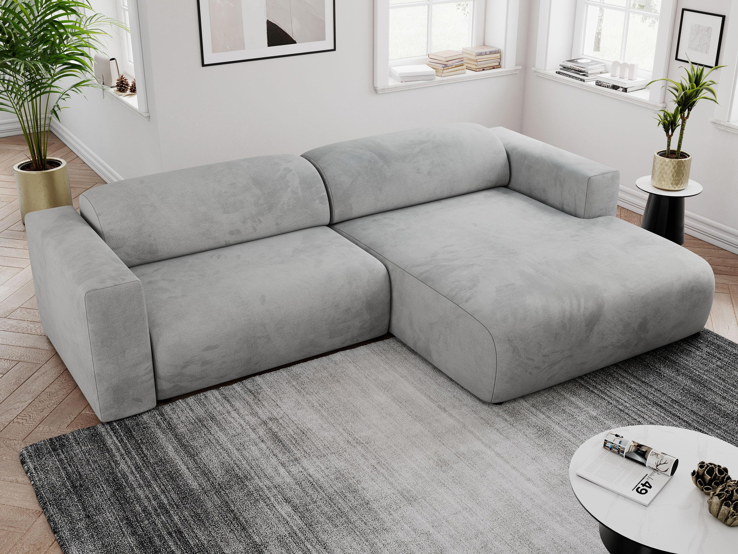 ECKSOFA PASADENA Hellgrau Velvet - Rechts Seite - Hellgrau/Schwarz, Kunststoff/Textil (180/288cm) - MKS