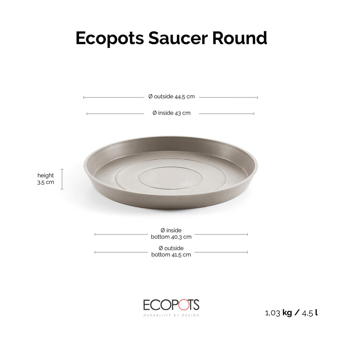 BLUMENTOPFUNTERSETZER rund 44,5/44,5/3,5 cm Taupe - Taupe, Kunststoff (44.5/3.5cm) - Ecopots