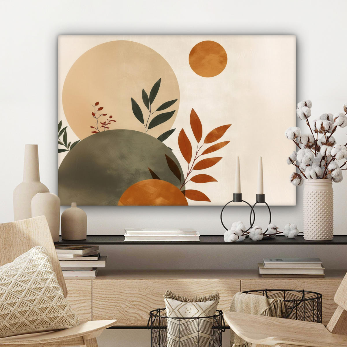 LEINWANDBILD Formen - Rund - Blätter - Beige Wandbilder 80x60 cm - Rostfarben, Textil (80/60cm) - MuchoWow