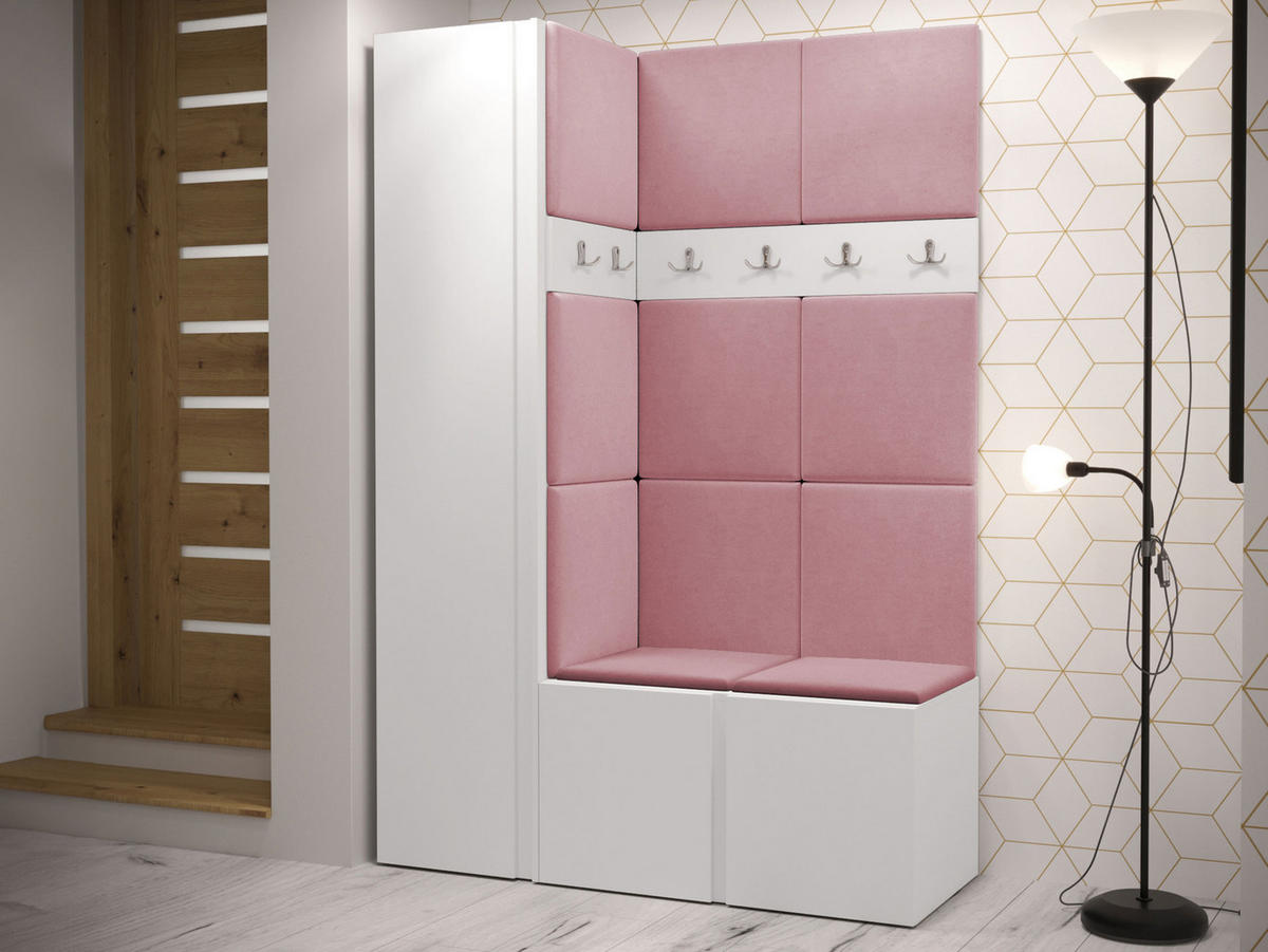 GARDEROBEN-SET Orion IX - Weiß/Rosa, Holzwerkstoff/Kunststoff (124/186/46cm) - MIRJAN24