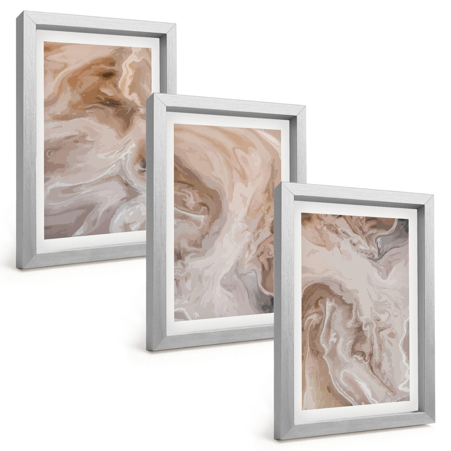 BILDER SET 3er Set - 20x30 cm Silberner Rahmen - abstrakte Marmortexturen - Silberfarben, Kunststoff (20/30cm) - TULUP