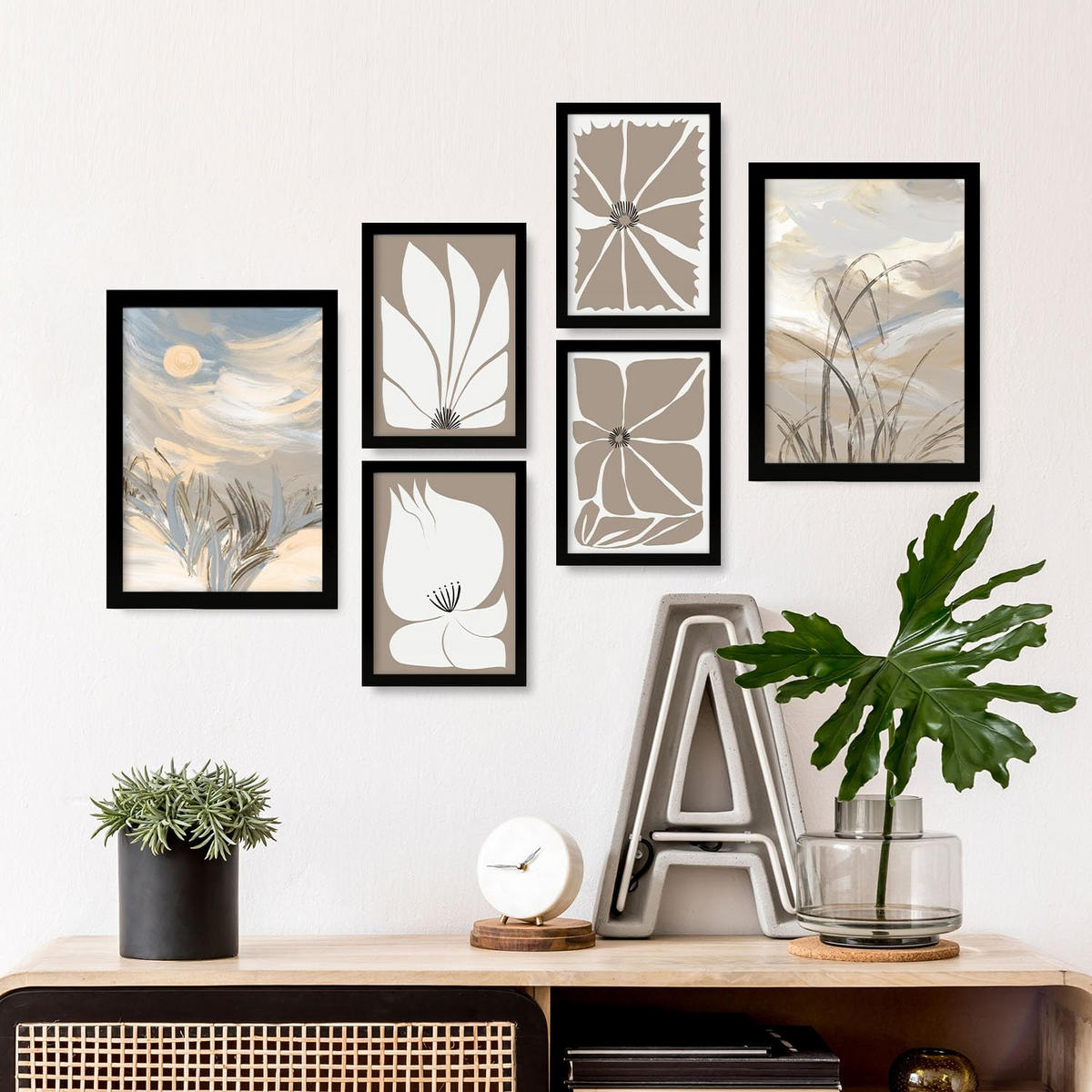 POSTER Set Mit 6 Latente Natur In Kulissen Abstracts Ästhetische Dekorative Gemälde Für Ihr Wohnzimmer, Schlafzimmer, Zuhause A3 & A4 Schwarzer Rahmen - Schwarz, Papier (29/3cm) - Nacnic