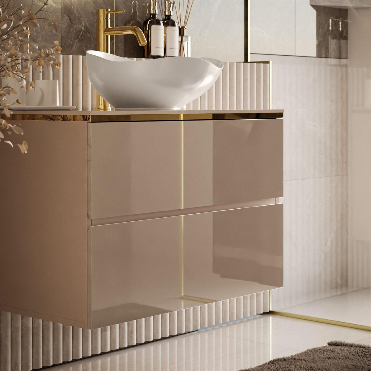 BADEZIMMERSCHRANK AURORA KASCHMIR GOLD - Kaschmir, Holzwerkstoff (80/55/45cm) - Lookway