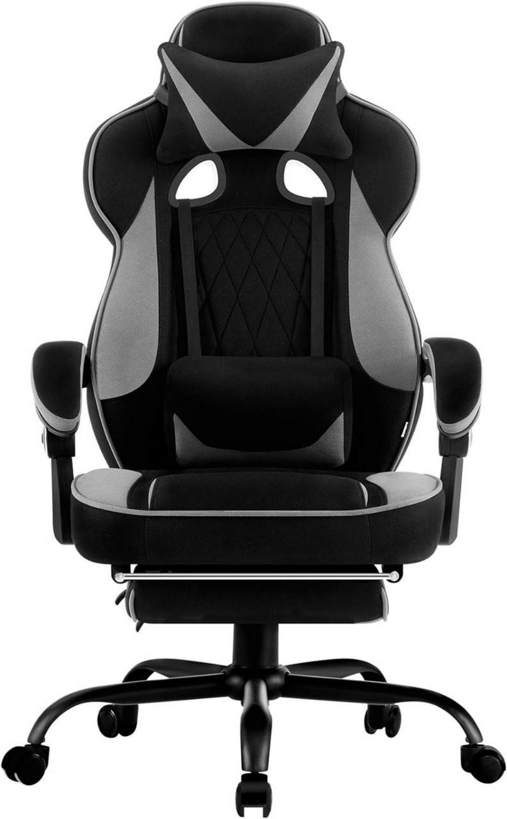 GAMINGSTUHL Mesh-Gewebe, Schwarz+Grau - Schwarz/Grau, Kunststoff/Textil (70/120/70cm) - Woltu