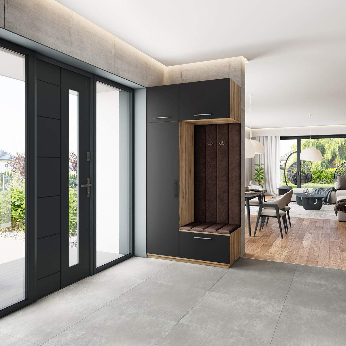 GARDEROBENSCHRANK REMA 120/240/60 cm Modern Garderobe-Set Eiche Wotan - Eiche Wotan/Schwarz, Holzwerkstoff (120/240/60cm) - MASSENO