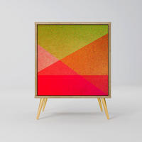 SIDEBOARD VIVID GEOMETRY, Eichefarben, 57,5x42x75,5 cm, Goldfarbene Metallfüße - Eichefarben/Goldfarben, Holzwerkstoff/Metall (57.5/75.5/42cm) - SpaceRebels