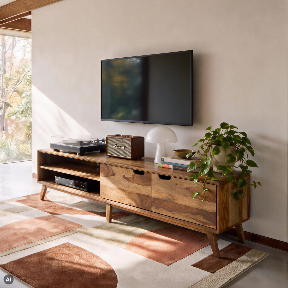 TV-BOARD Sheesham 220x40x48 natur sandgestrahlt lackiert MALMÖ 2 #225 - Naturfarben, Holz (40/48/220cm) - Massivmoebel24
