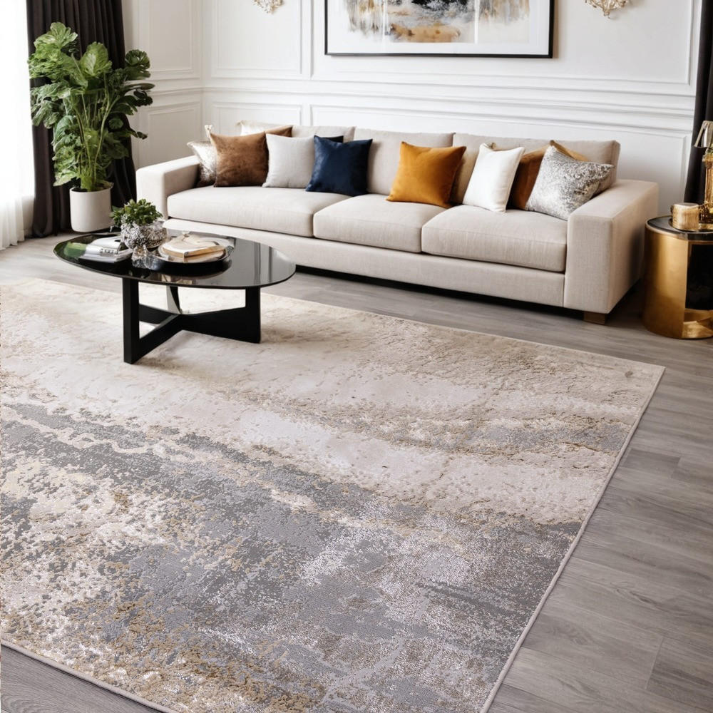 TEPPICH Velours abstrakt Marmoroptik hochglänzend pflegeleicht COMO-Colico, Silbergrau 200x290 cm - Silberfarben, Textil (200/290cm) - KADIMA DESIGN