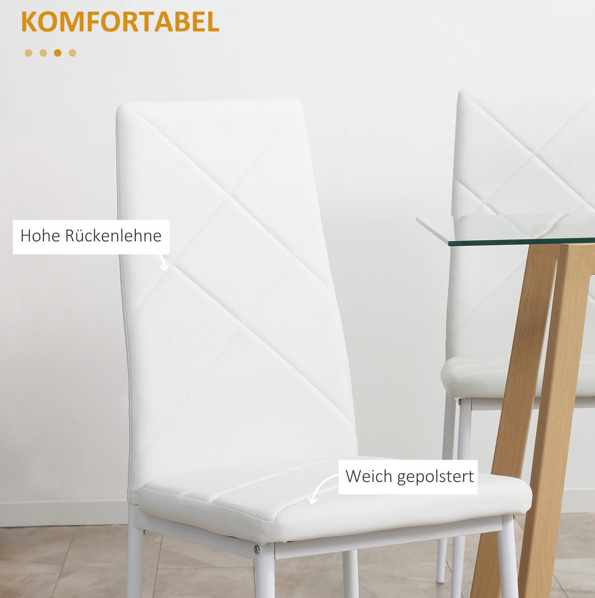 ESSZIMMERSTUHL 4er-Set gepolstert Weiß - Weiß, Metall (50/97/41cm) - Meubliv