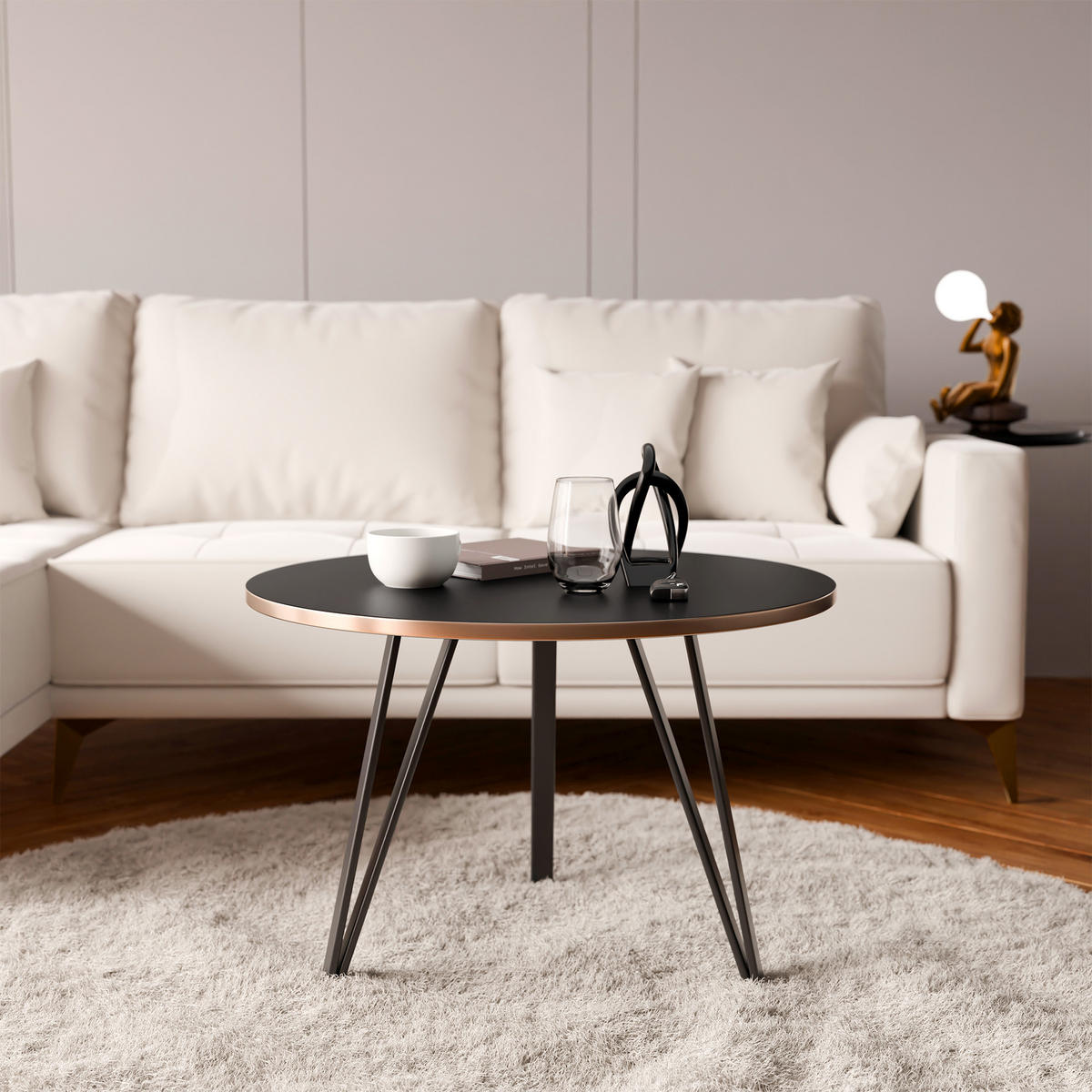 COUCHTISCH RIO mit goldener Kante – schwarz - Schwarz, Holzwerkstoff (67/67/45cm) - Idohome