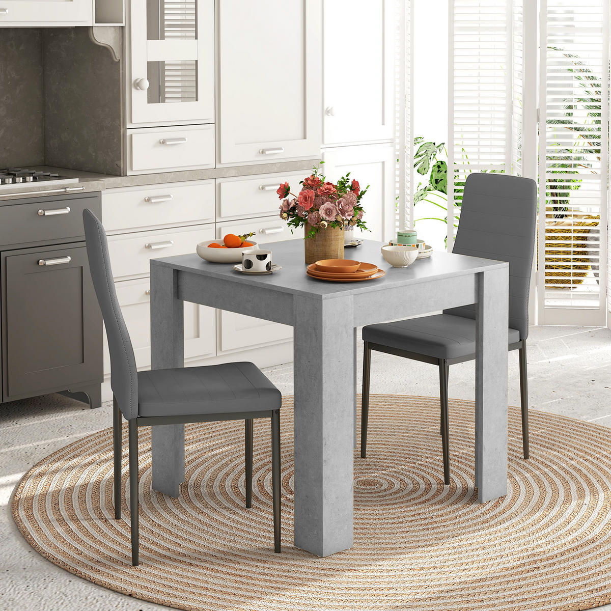 MODERNES Esszimmer-Set, quadratisch 80×80cm 3-teilig, grau - Grau, Leder (80/76/80cm) - Vallsero