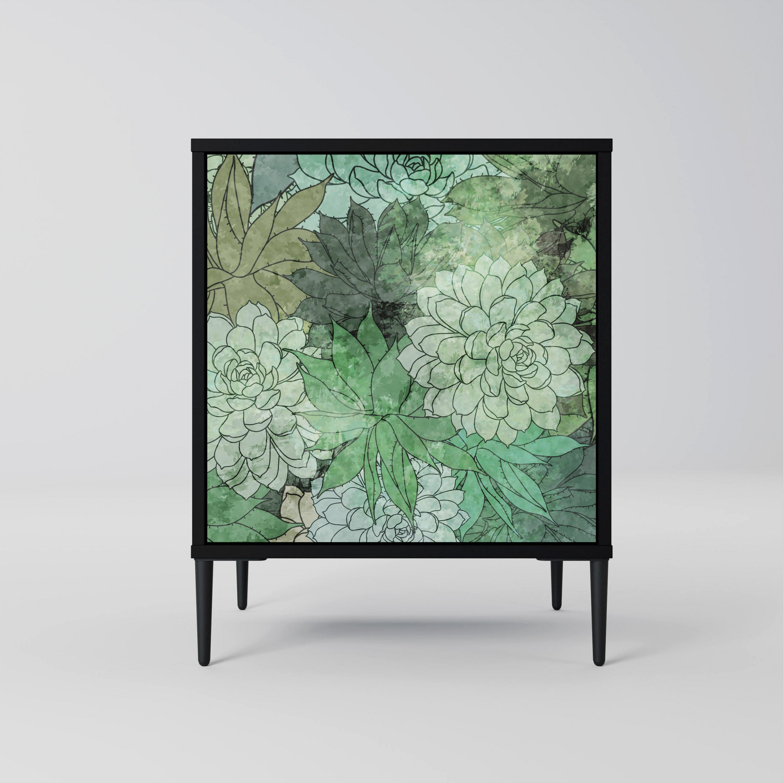 SIDEBOARD SUCCULENT CLUSTER, Schwarz, 57,5x42x72,5 cm, Schwarze Metallfüße - Multicolor/Schwarz, Holzwerkstoff/Metall (57.5/72.5/42cm) - SpaceRebels