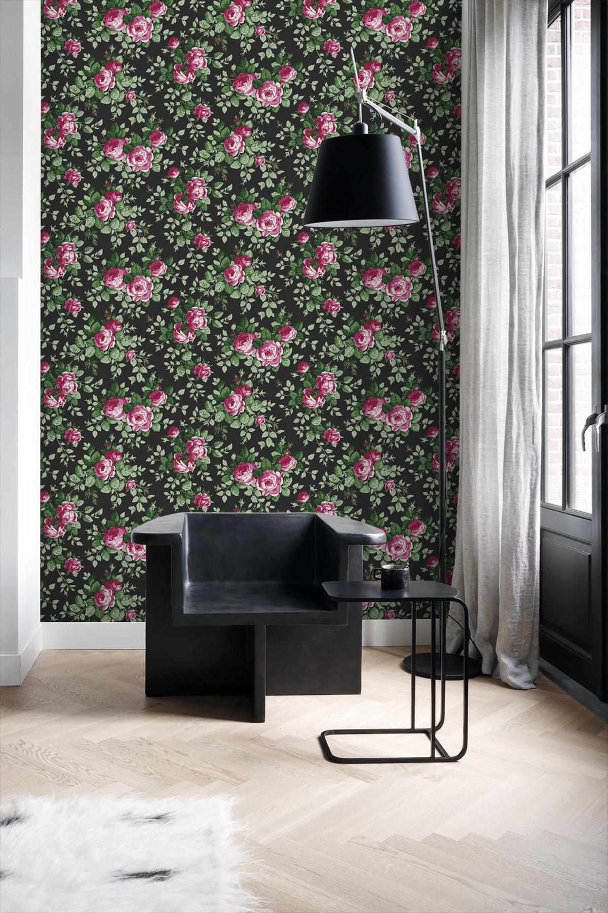 TAPETE Rosen 53 cm x 10.05 m - Schwarz, Papier (53/1000cm) - Origin Wallcoverings