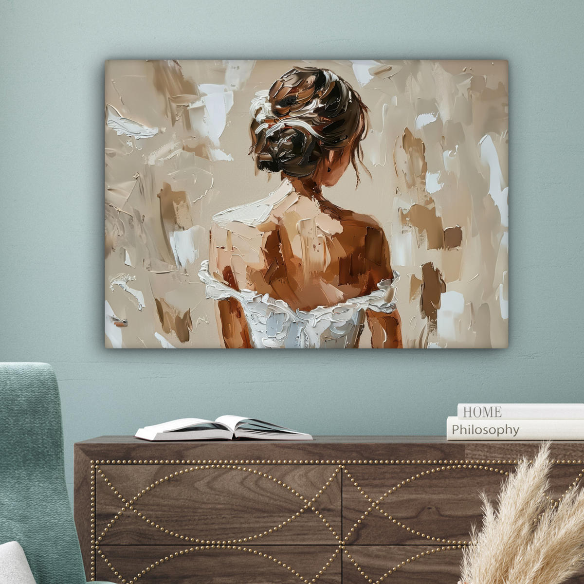 LEINWANDBILD - Frau - Farbe - Abstrakt - Beige - Modern - 80x60 - Malerei - Sandfarben, Textil (80/60cm) - MuchoWow