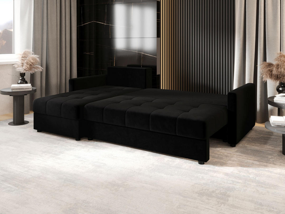 ECKSOFA MOS L BIS Itaka 15 Links mit Schlaffunktion - Schwarz, Textil (220/143cm) - Bedante