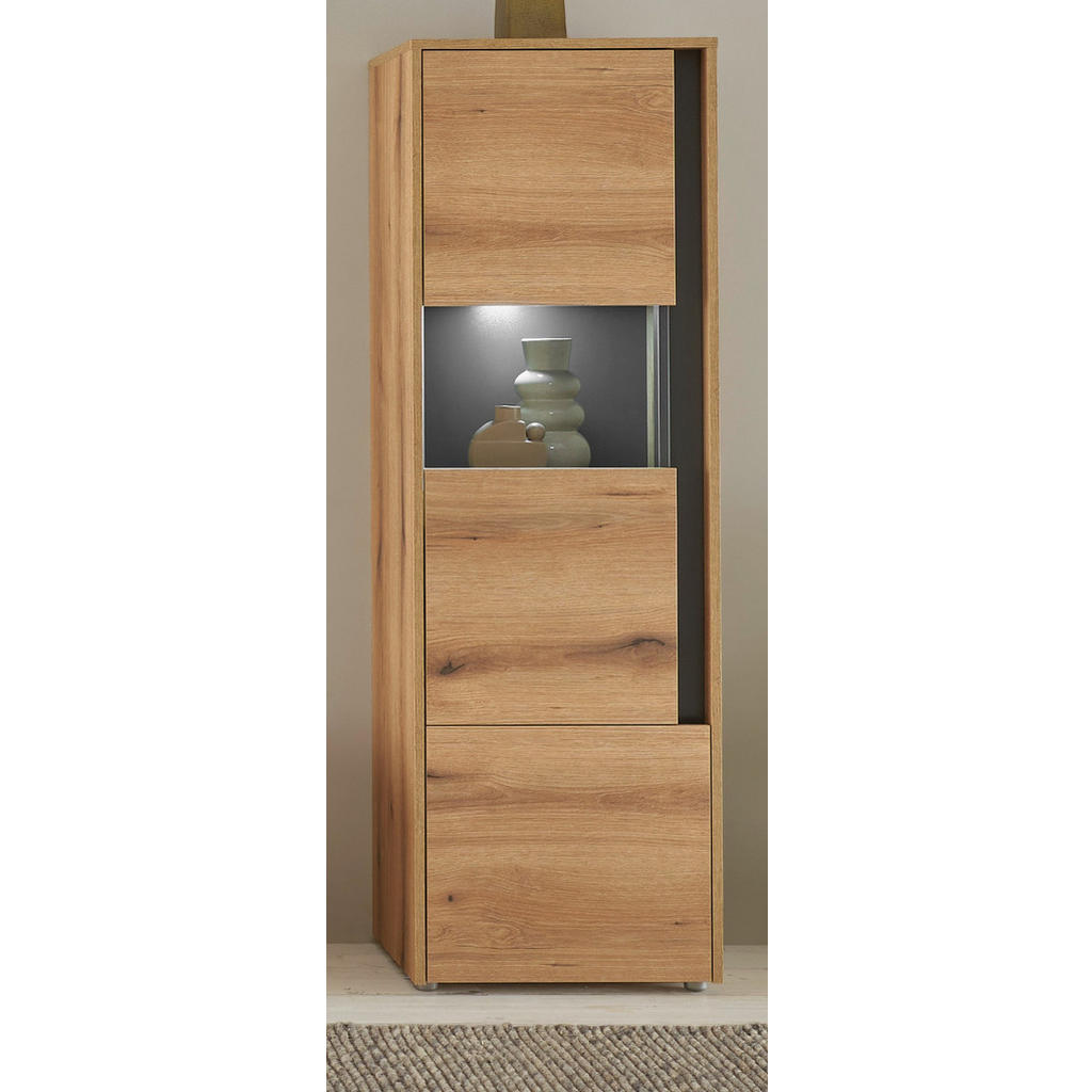 Thumbnail - Furn.Design Vitrine, Eiche, Grau, Holzwerkstoff, Nachbildung,Eiche, Holz Optik, 3 Fächer, 50x155x40 cm, FSC Mix, Wohnzim...
