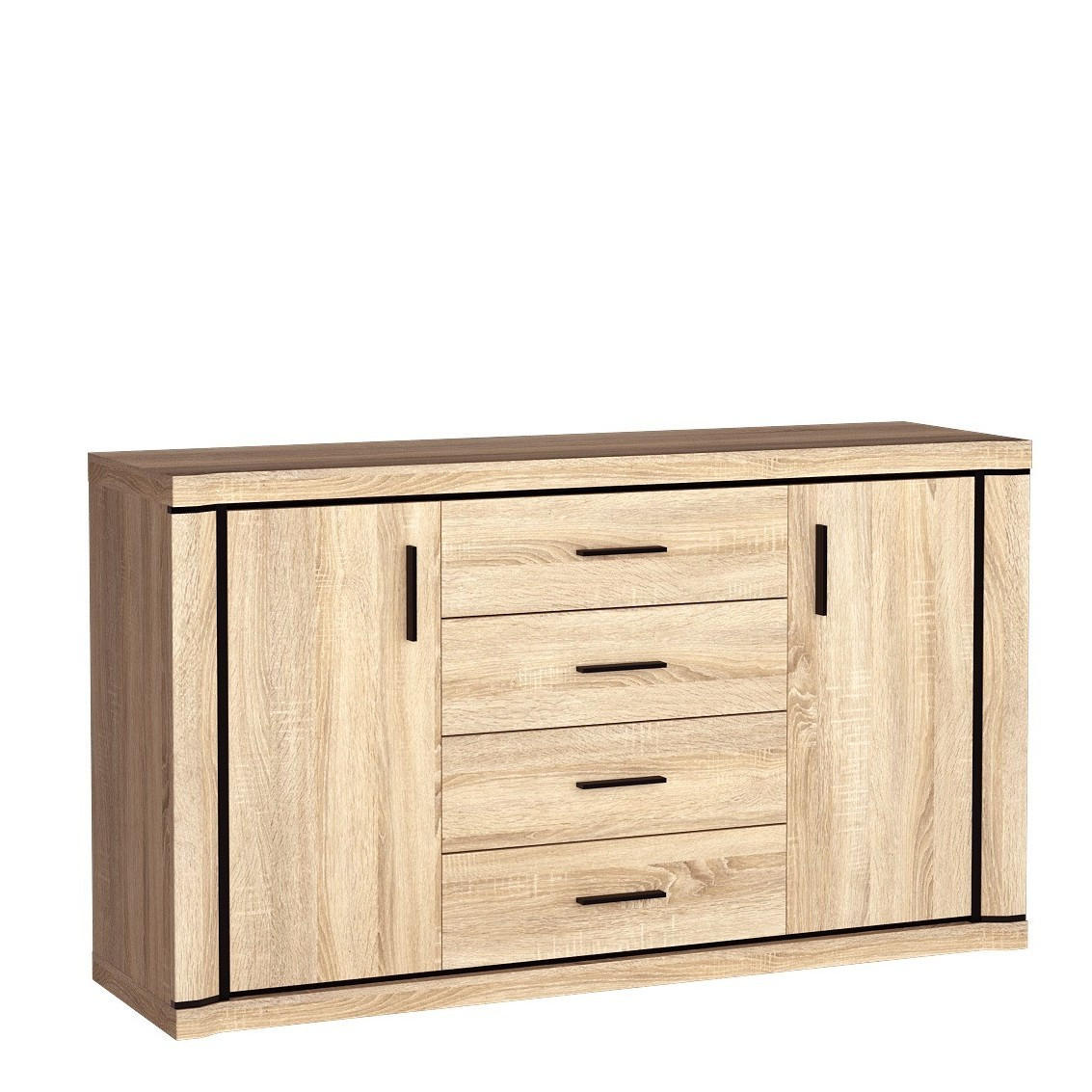 KOMMODE MALAGA 157/91/45cm mit 4 Schubladen 2 Türen Sonoma Eiche - Sonoma Eiche, Holzwerkstoff (157/91/45cm) - MASSENO