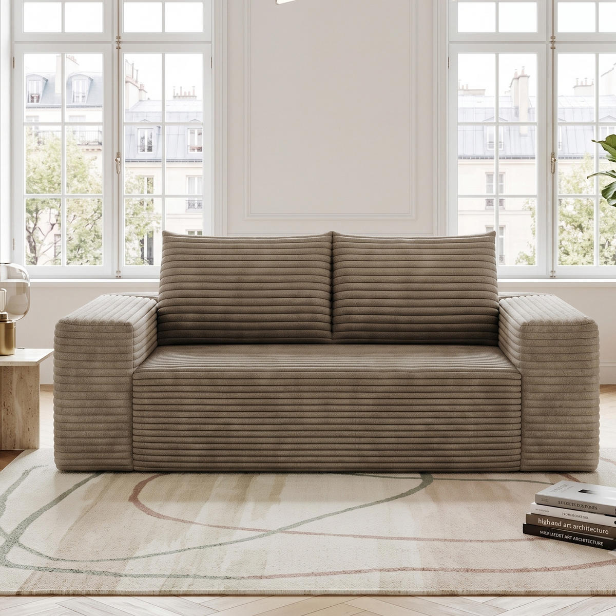 POHOVKA Velbloudí z manšestru, 180 cm, hluboké sezení - písková barva, textil (180/83/90cm) - Urban Meuble