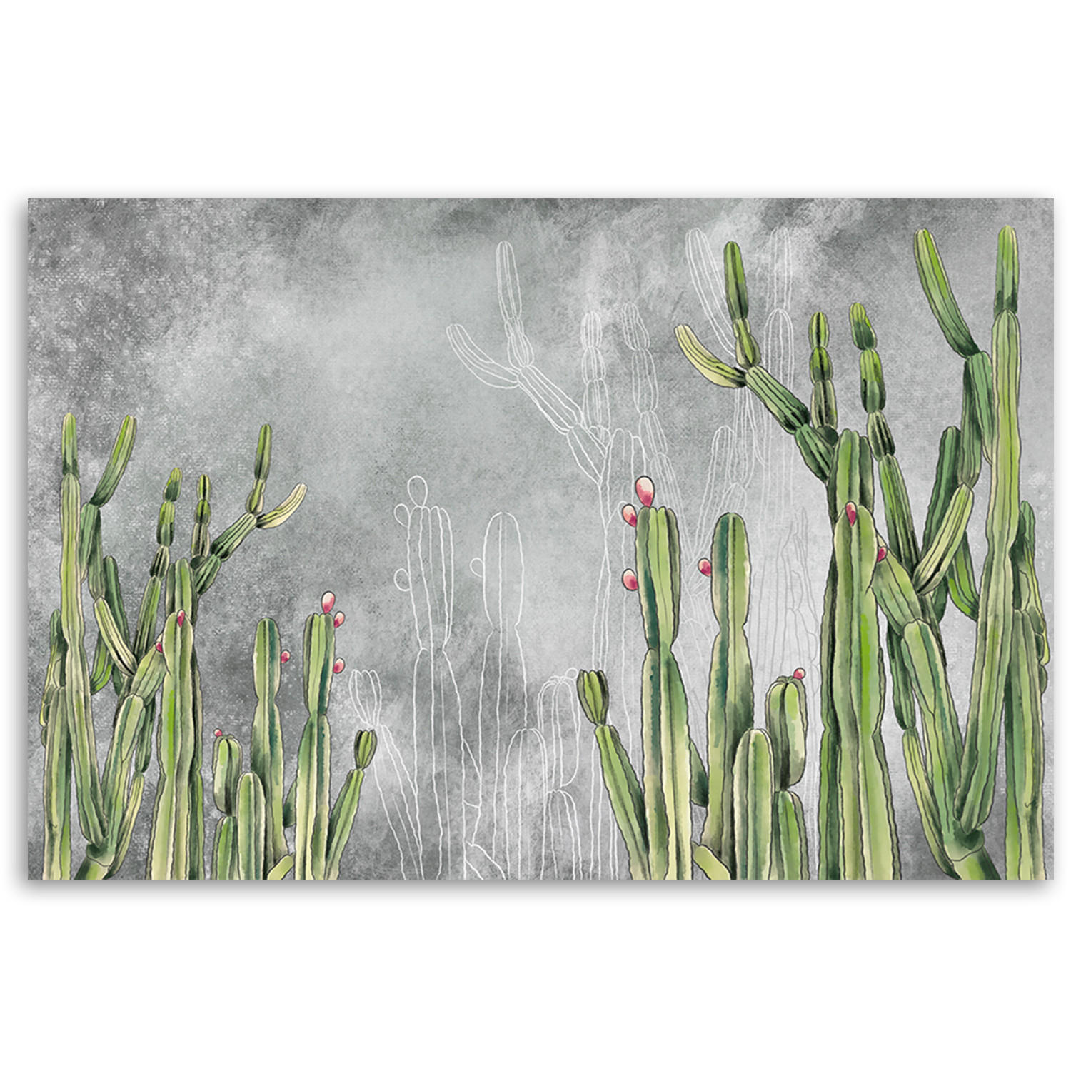 WANDBILD großer wüstenkaktus - Silberfarben, Textil (60/40cm) - Feeby