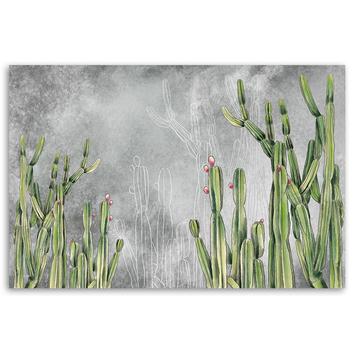 WANDBILD großer wüstenkaktus - Silberfarben, Textil (60/40cm) - Feeby