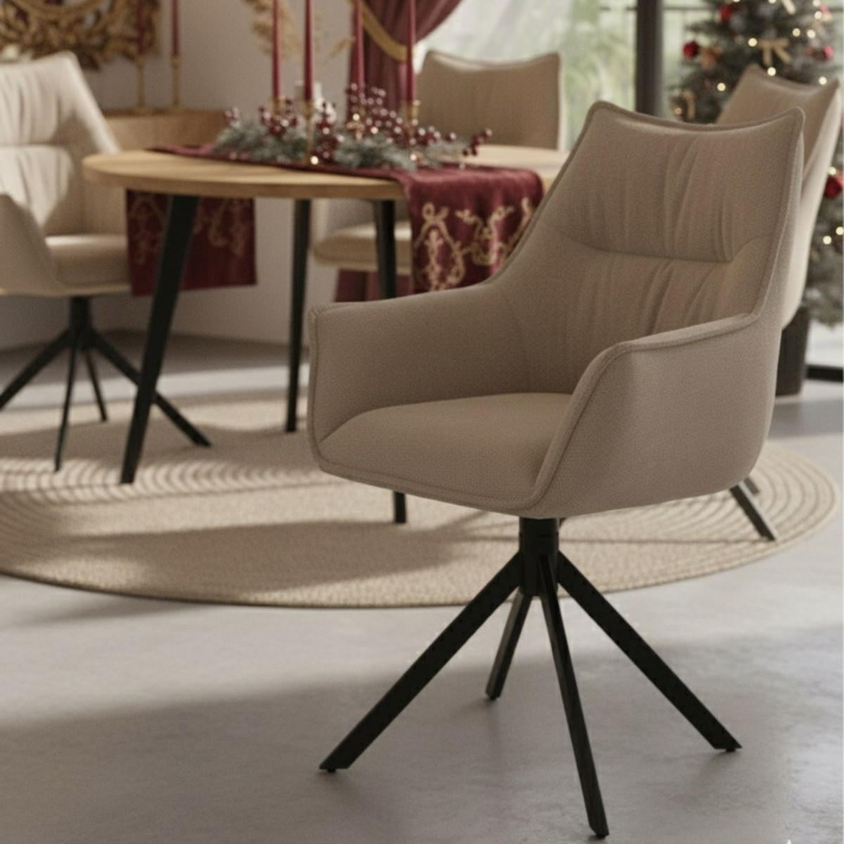 ESSZIMMERSTUHL Ginosa drehbar 60/90/64 cm - Beige/Schwarz, Textil/Metall (62/90/66cm) - Mr. Deko