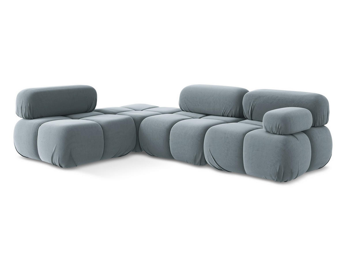 ECKSOFA Links Samt Stoff Blau - Blau/Schwarz, Kunststoff/Textil (190/285cm) - Makamii